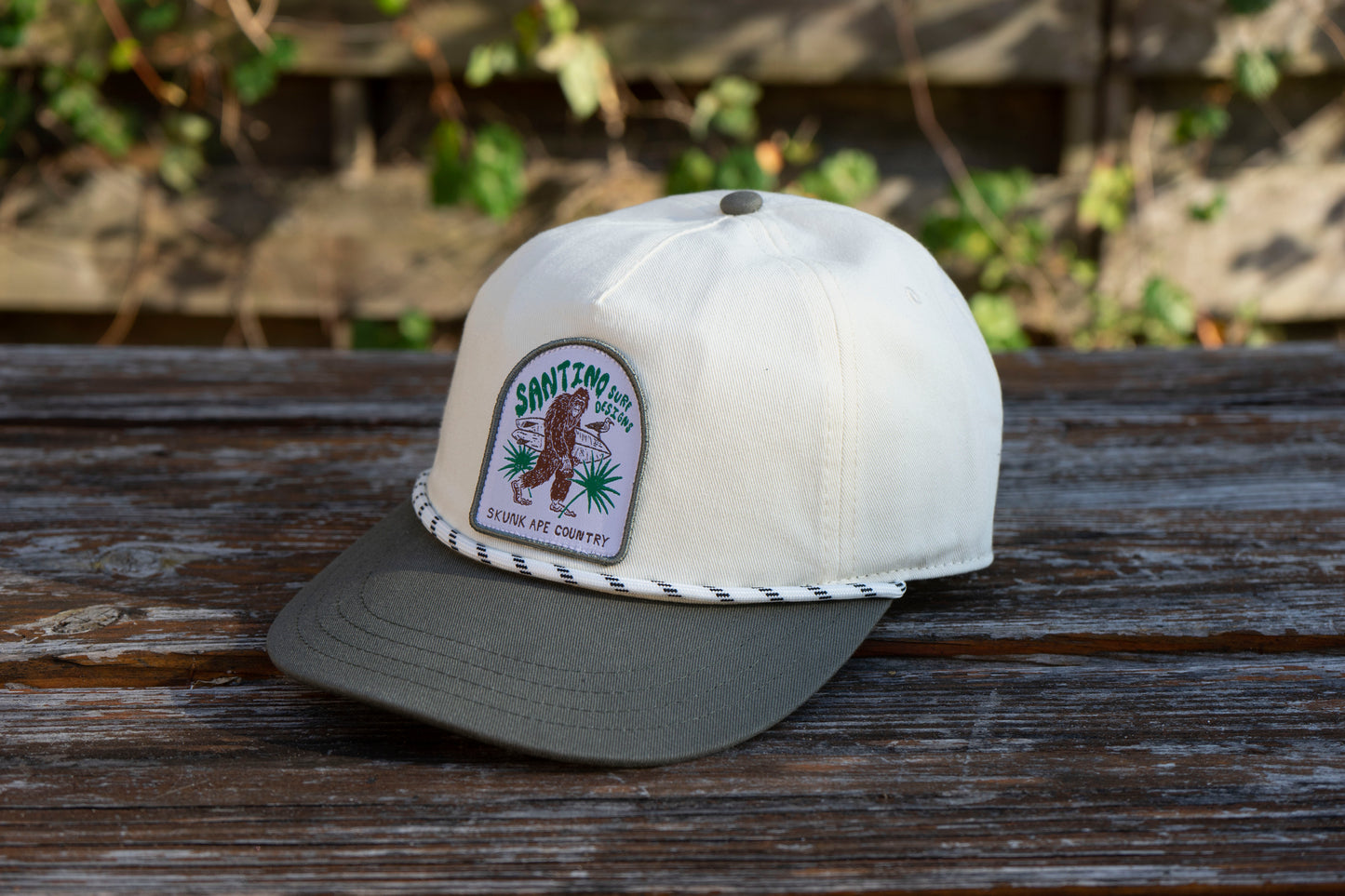 Skunk Ape Hat, Cotton Twill, Cream and Olive